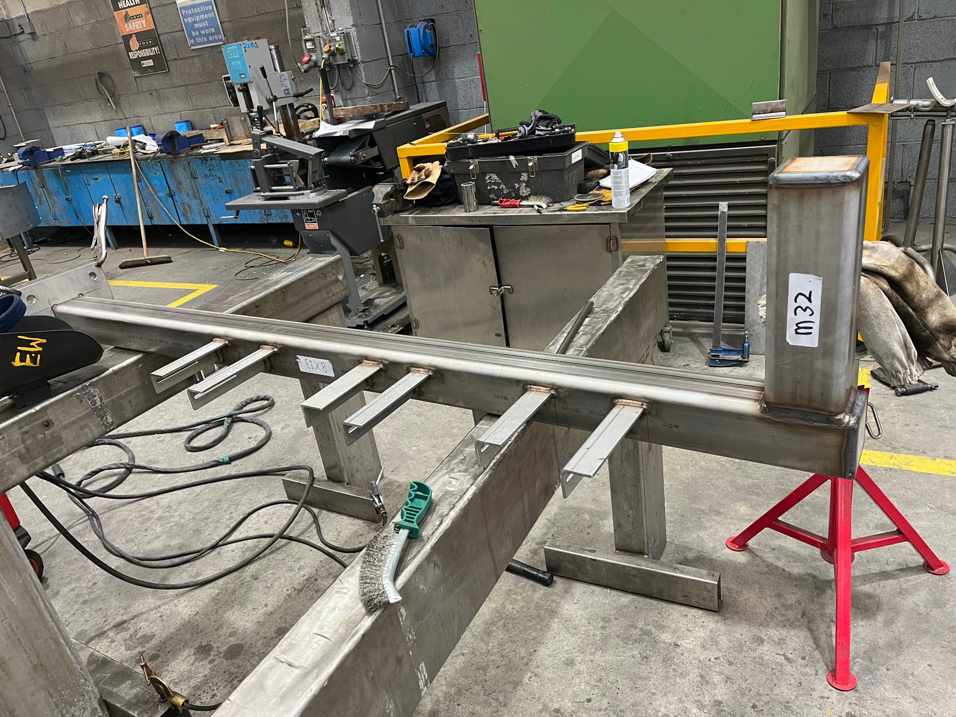 Stainless steel support frame being fabricated on trestles in NoreFab's Kilkenny workshop